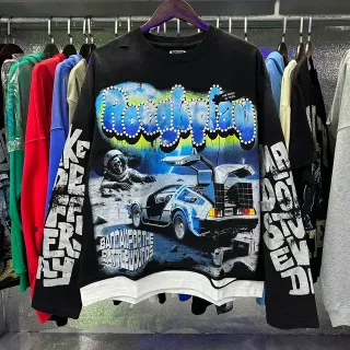 Black Graphic-Print Oversized Long-Sleeve Crewneck Top