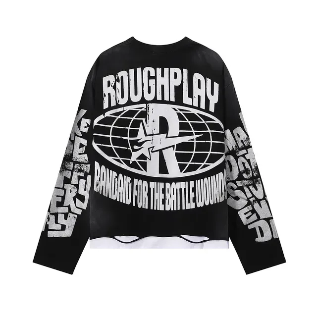 Black Graphic-Print Oversized Long-Sleeve Crewneck Top 2