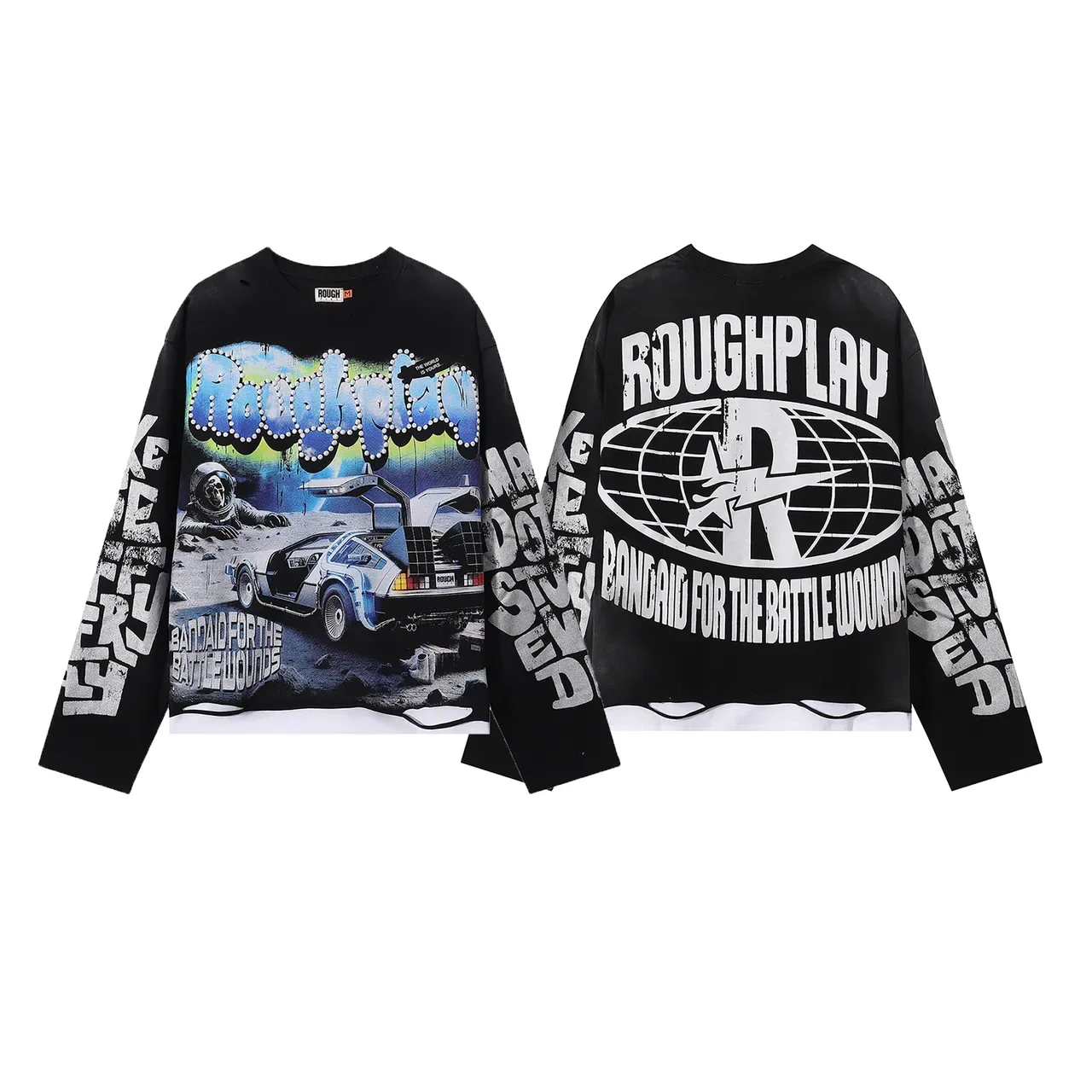 Black Graphic-Print Oversized Long-Sleeve Crewneck Top 4