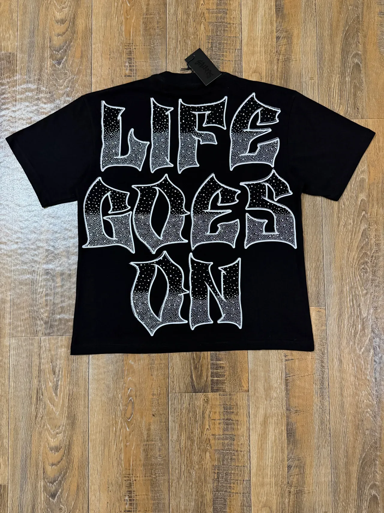 Black Graphic Print Rhinestone-Embellished Oversized T-Shirt 2