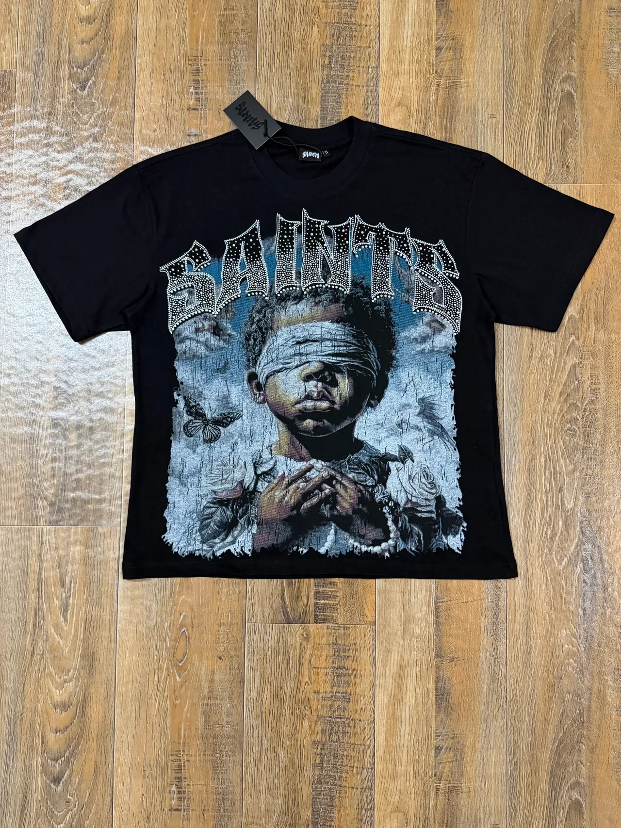 Black Graphic Print Rhinestone-Embellished Oversized T-Shirt 3