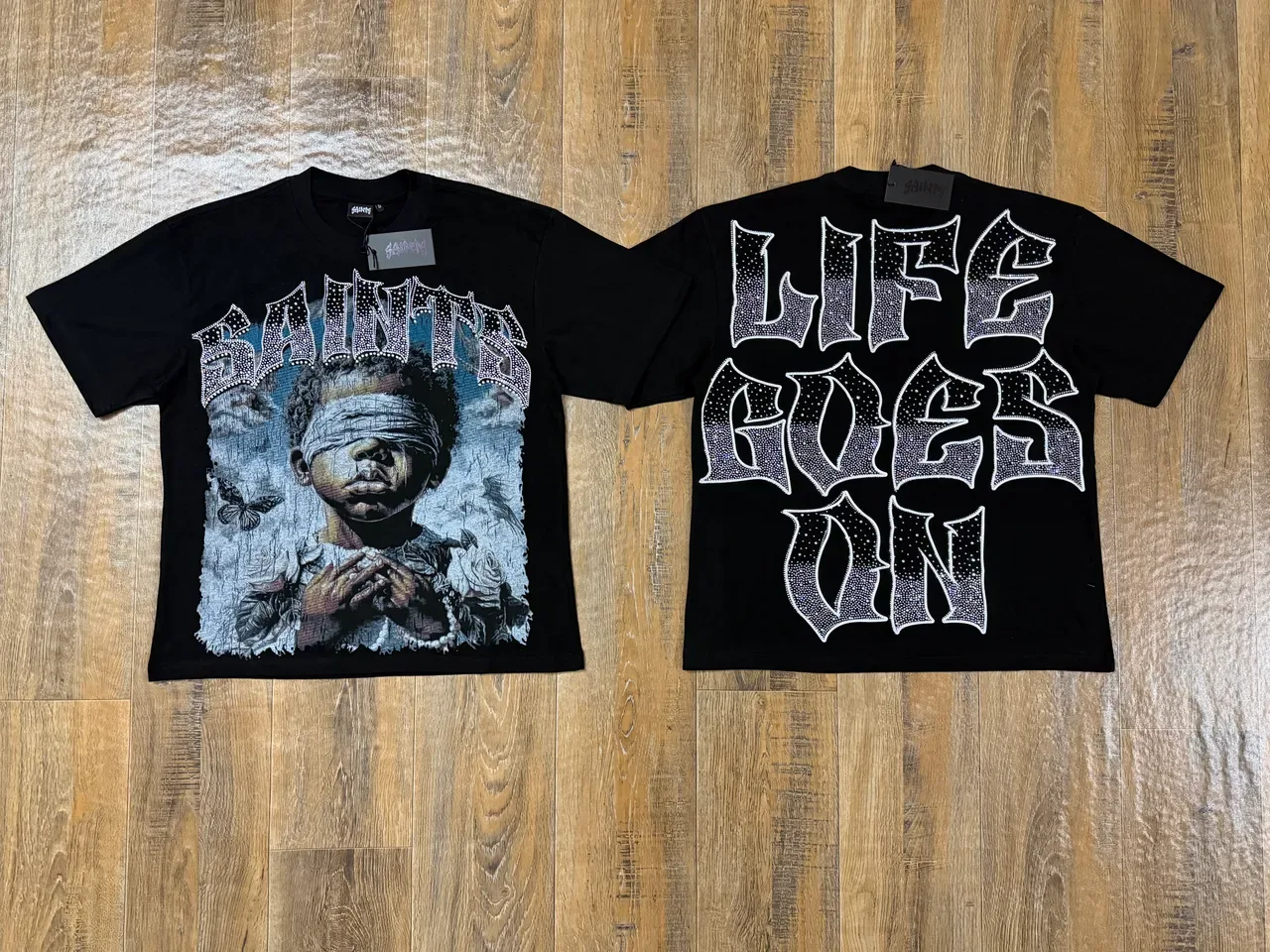Black Graphic Print Rhinestone-Embellished Oversized T-Shirt 4