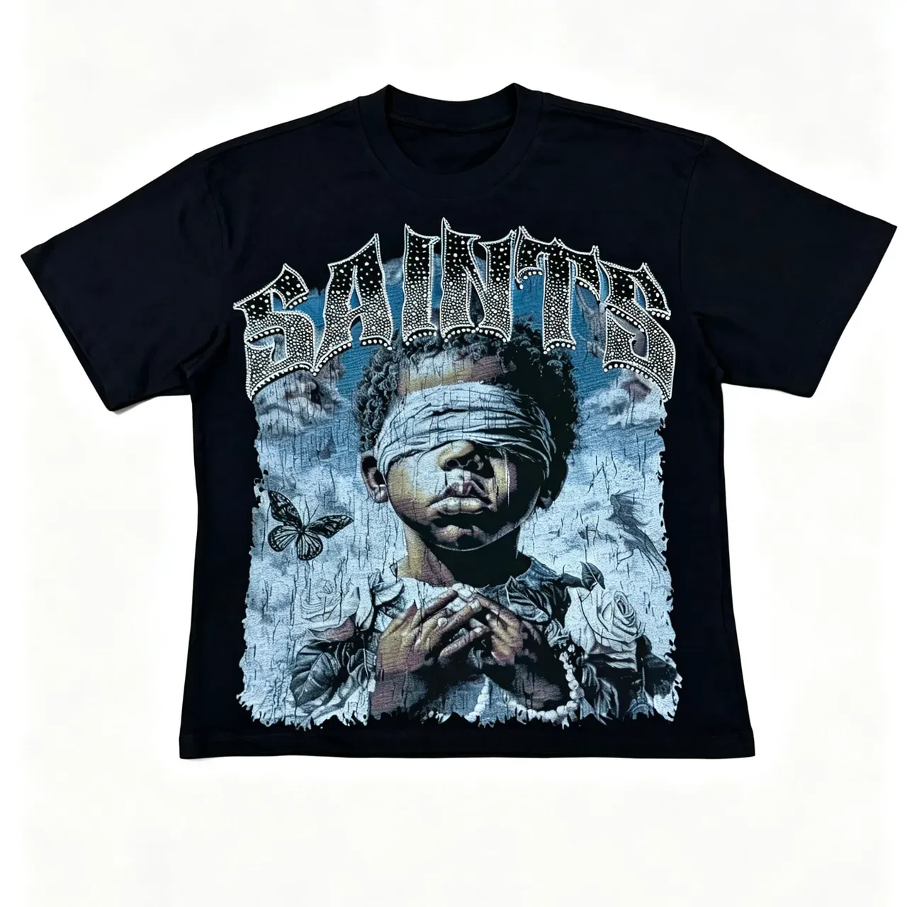 Black Graphic Print Rhinestone-Embellished Oversized T-Shirt 6
