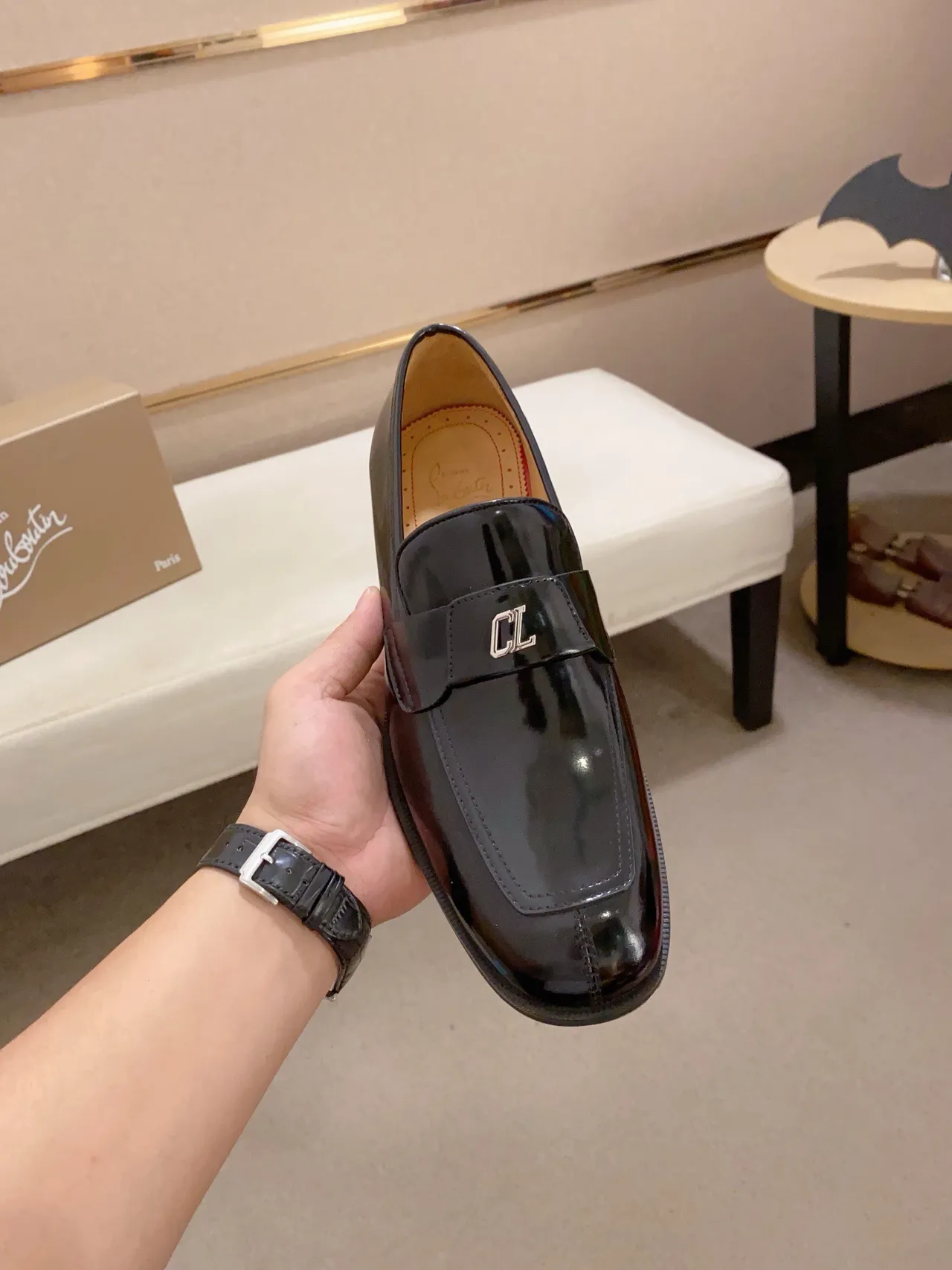 Black High-Gloss Leather Cap-Toe Construction Loafer 2