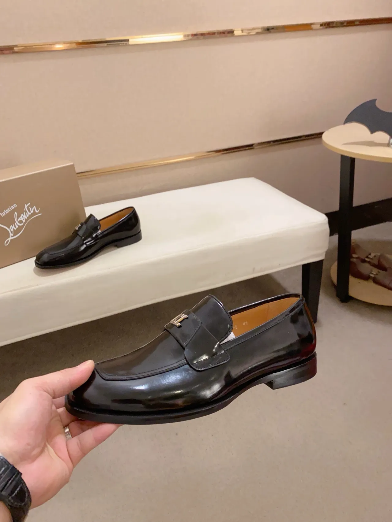 Black High-Gloss Leather Cap-Toe Construction Loafer 3