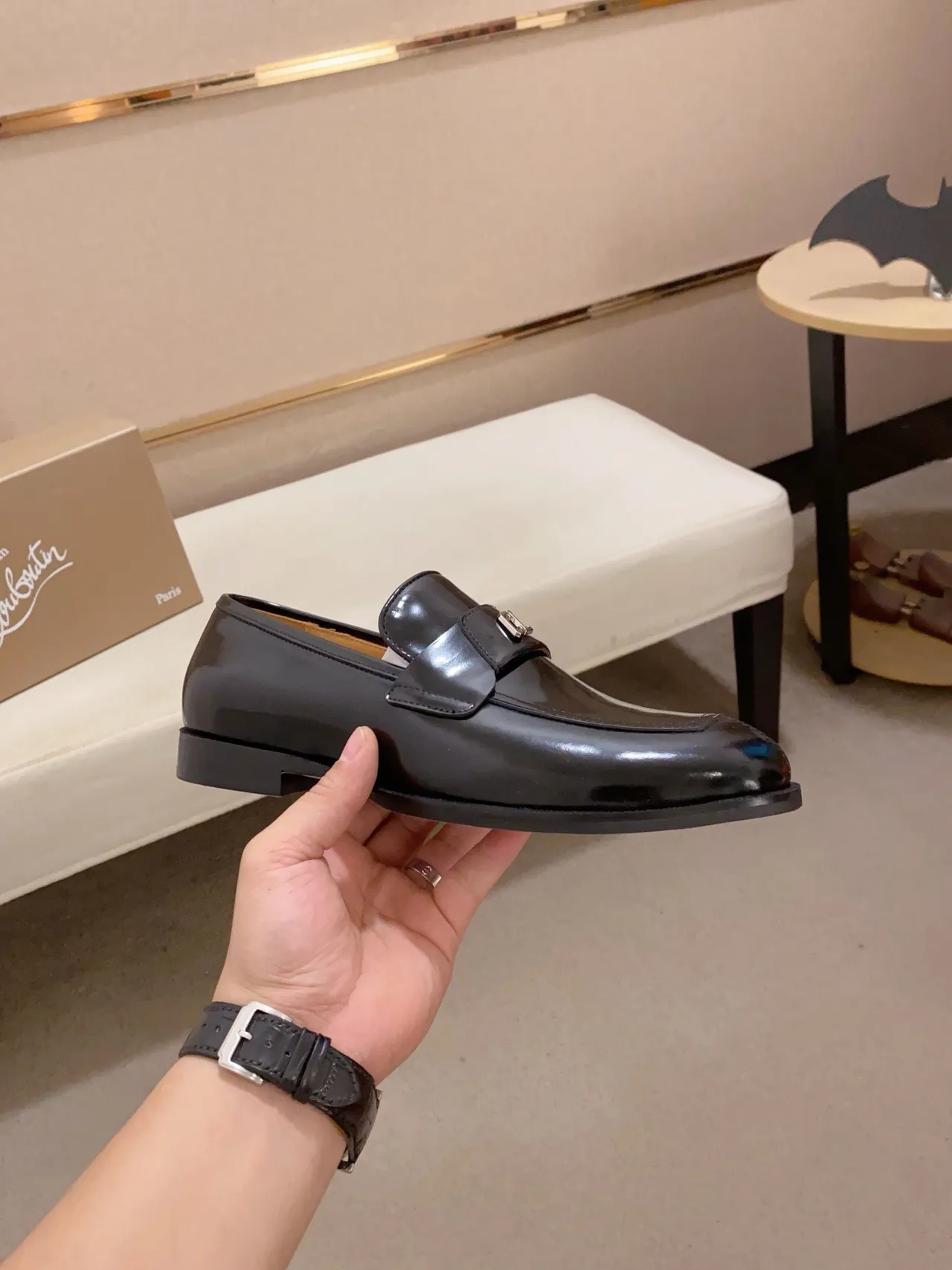 Black High-Gloss Leather Cap-Toe Construction Loafer 4