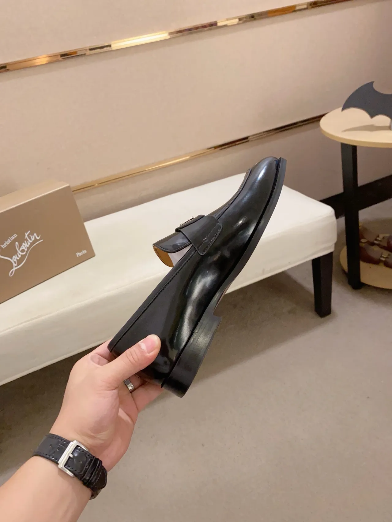 Black High-Gloss Leather Cap-Toe Construction Loafer 5