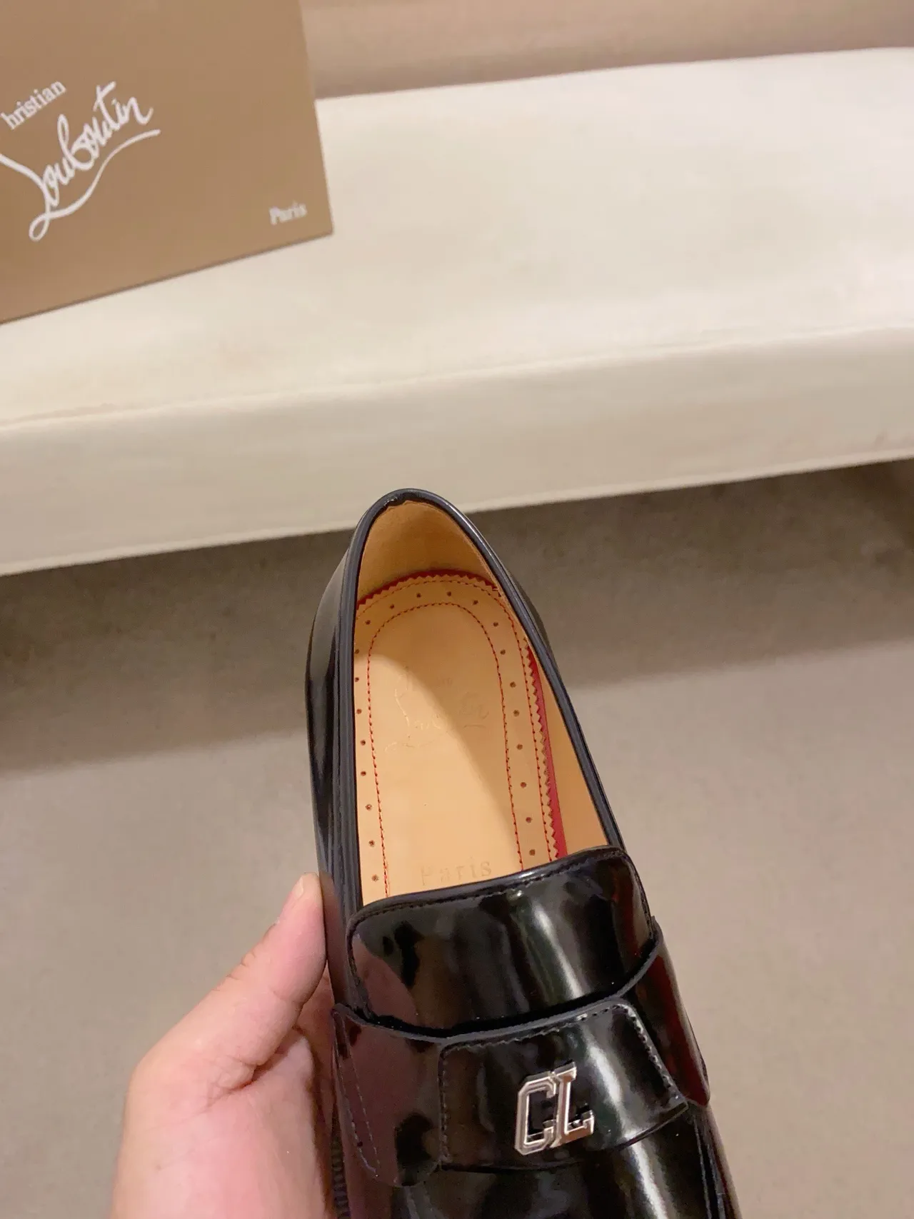 Black High-Gloss Leather Cap-Toe Construction Loafer 6