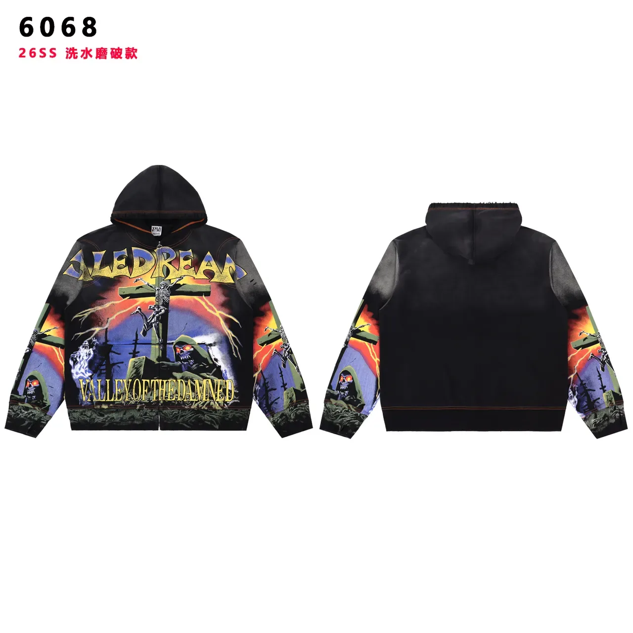 Black Multicolor Full-Zip Graphic-Print Hoodie 3