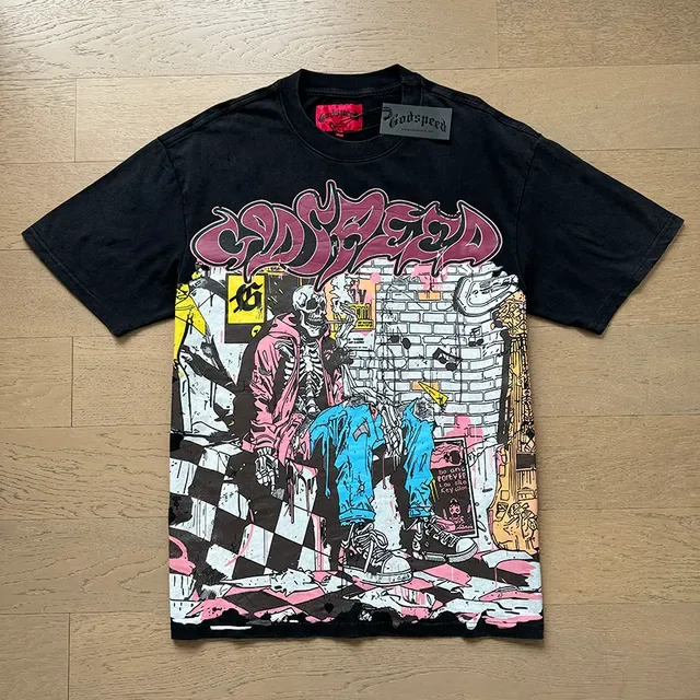 Black Multicolor Graphic Print Checkerboard Back T-Shirt 5