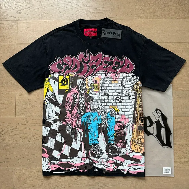 Black Multicolor Graphic Print Checkerboard Back T-Shirt 6