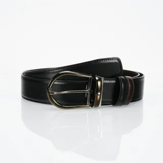 Black Orange Full-Grain Antiqued Two-Tone Metal Buckle Leather Belt