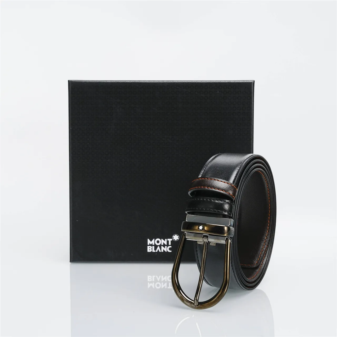 Black Orange Full-Grain Antiqued Two-Tone Metal Buckle Leather Belt 4