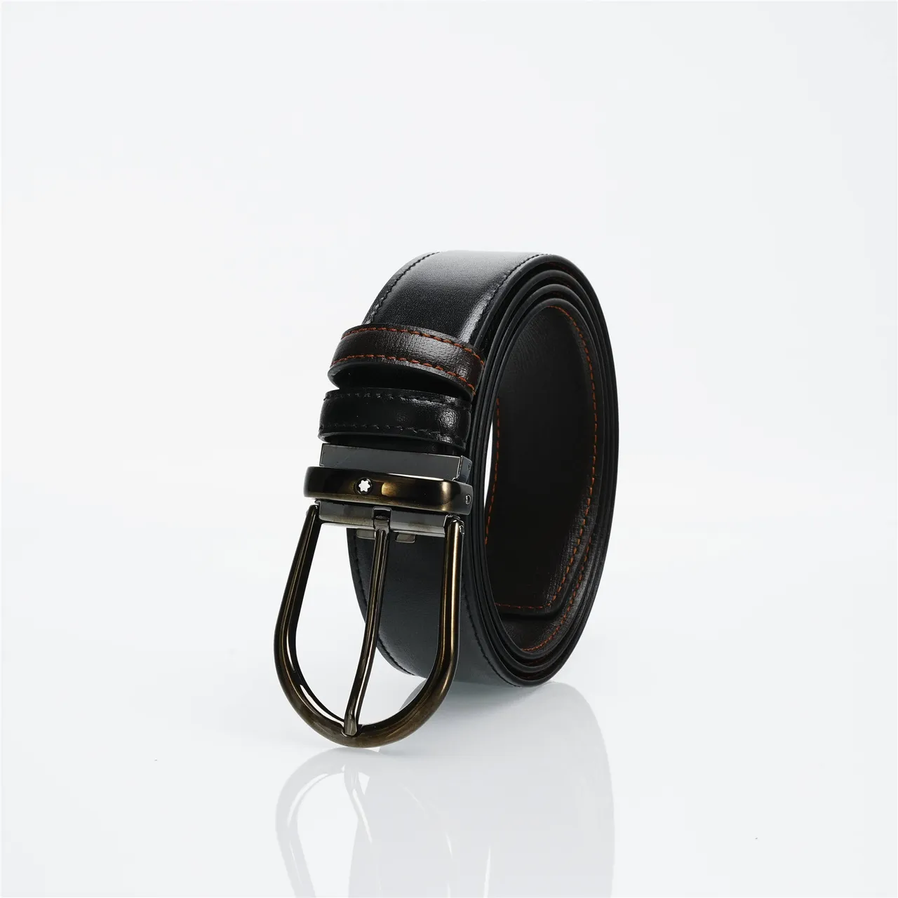 Black Orange Full-Grain Antiqued Two-Tone Metal Buckle Leather Belt 5