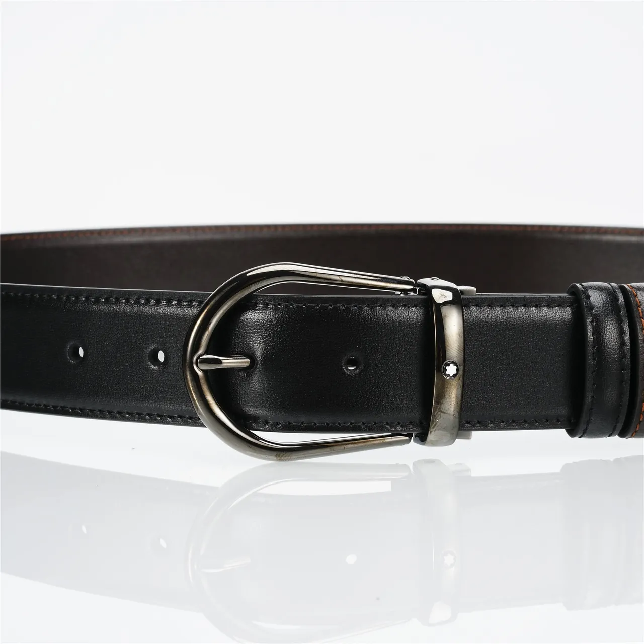 Black Orange Full-Grain Antiqued Two-Tone Metal Buckle Leather Belt 6