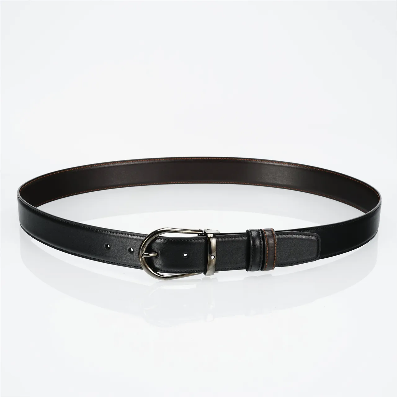 Black Orange Full-Grain Antiqued Two-Tone Metal Buckle Leather Belt 7