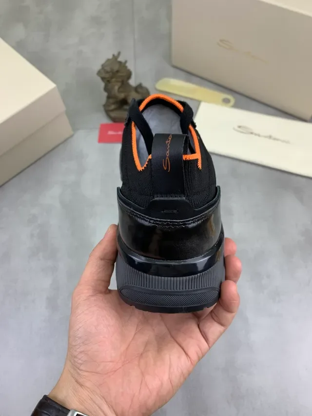 Black Orange Knit Upper Slip-On Construction Lifestyle Sneakers 3