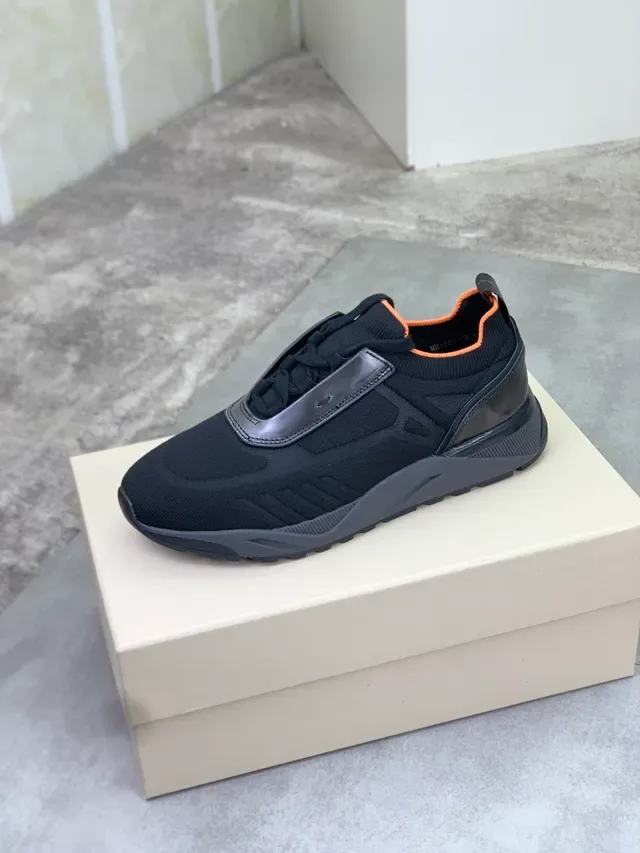 Black Orange Knit Upper Slip-On Construction Lifestyle Sneakers 5