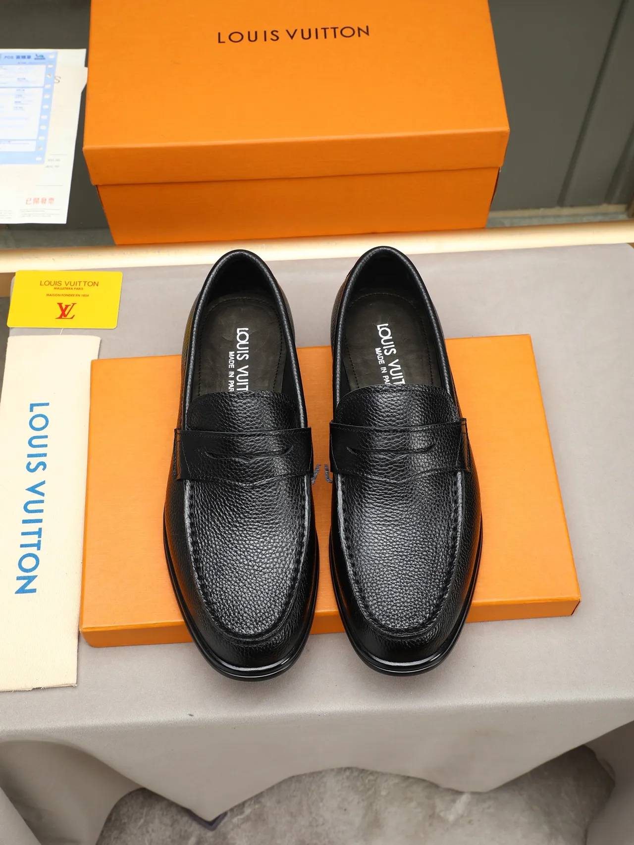 Black Pebbled Leather Penny Strap Loafer 2