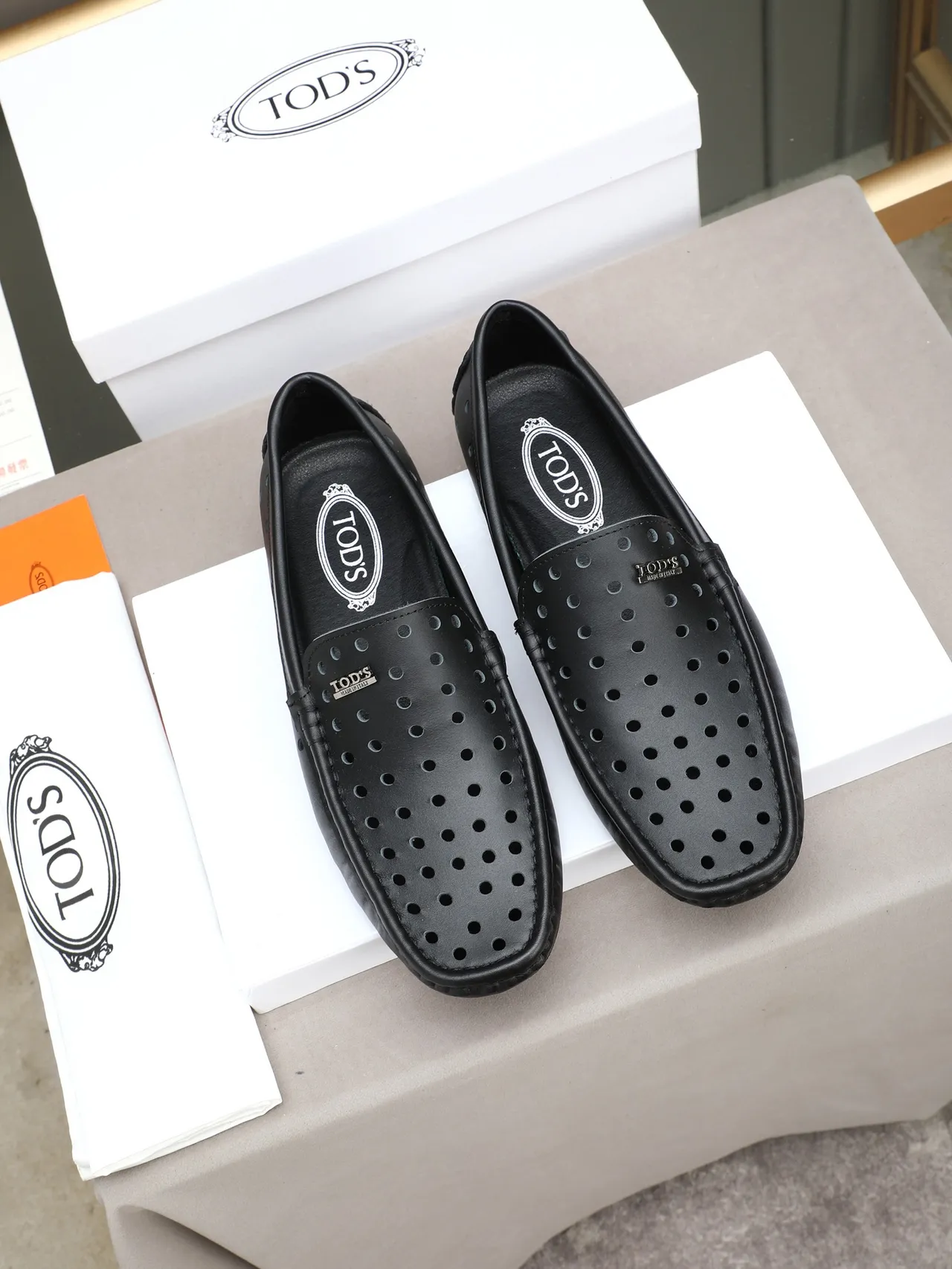 Black Perforated Leather Moccasin-Stitched Toe Loafer 2