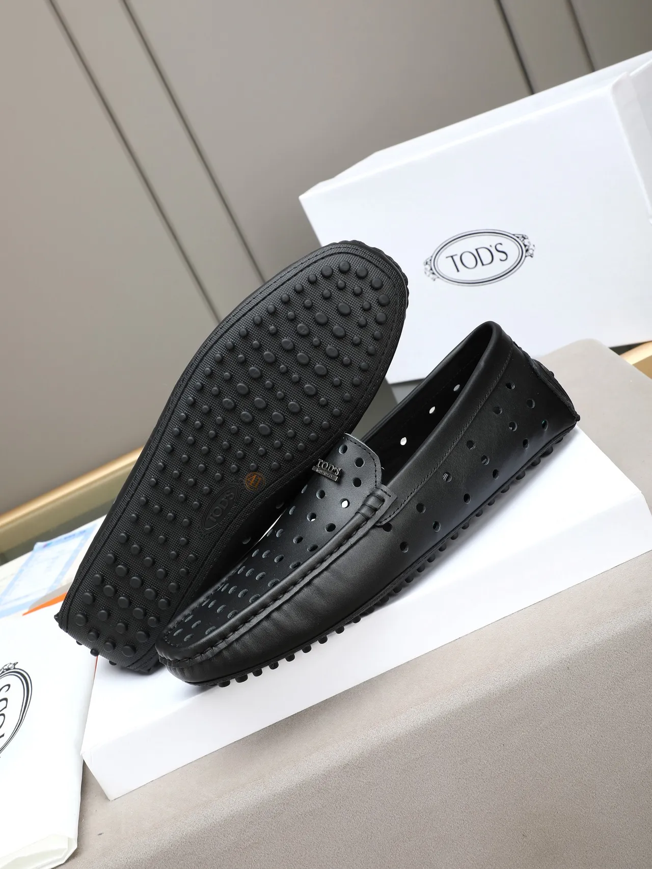 Black Perforated Leather Moccasin-Stitched Toe Loafer 4