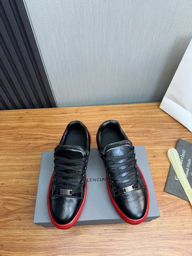 Black Red Leather Upper Rubber Sole Lifestyle Sneakers 2