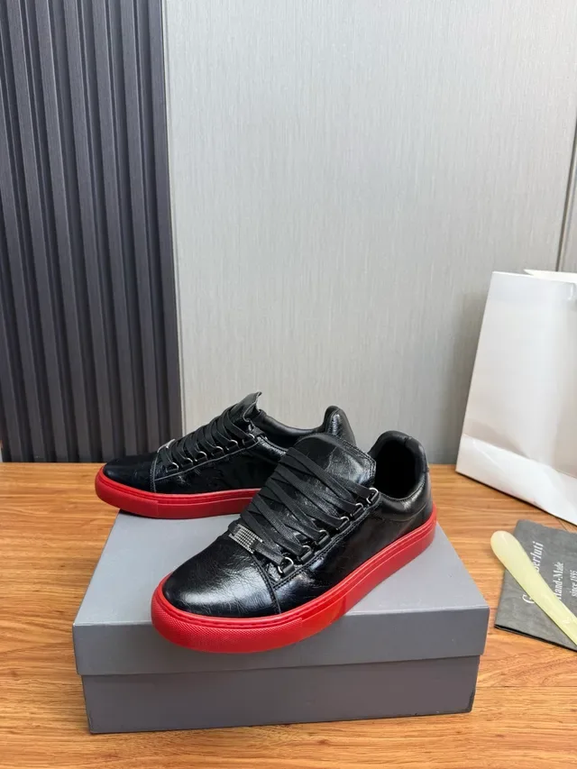 Black Red Leather Upper Rubber Sole Lifestyle Sneakers 3