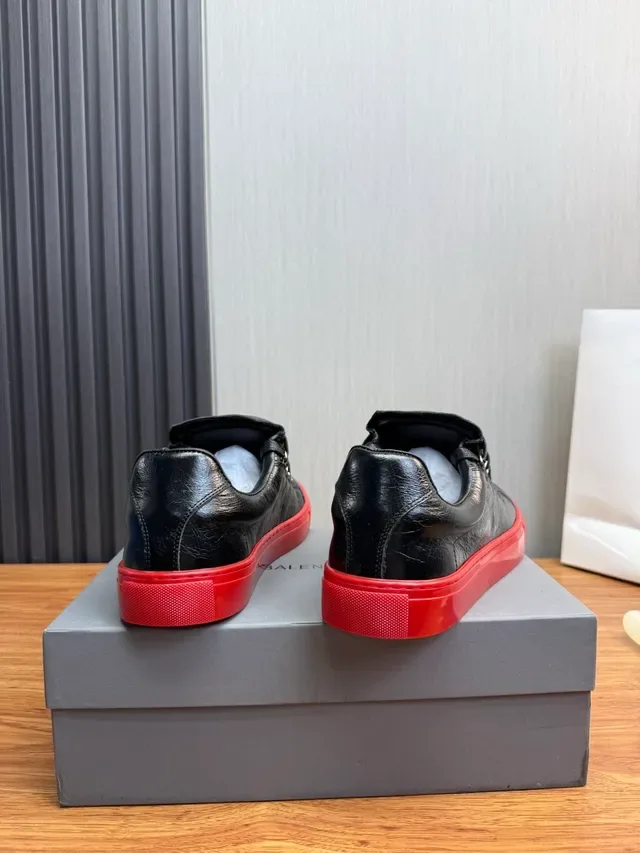 Black Red Leather Upper Rubber Sole Lifestyle Sneakers 5