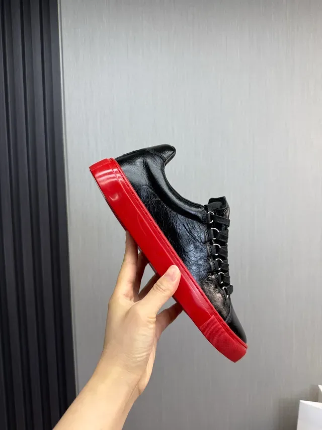 Black Red Leather Upper Rubber Sole Lifestyle Sneakers 7