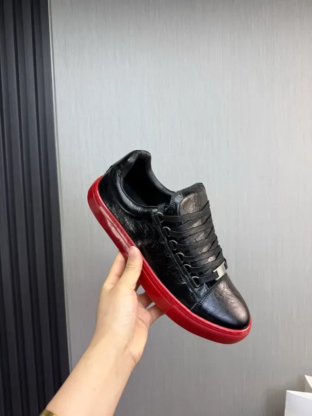 Black Red Leather Upper Rubber Sole Lifestyle Sneakers 8