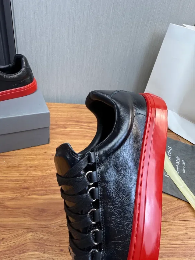 Black Red Leather Upper Rubber Sole Lifestyle Sneakers 9
