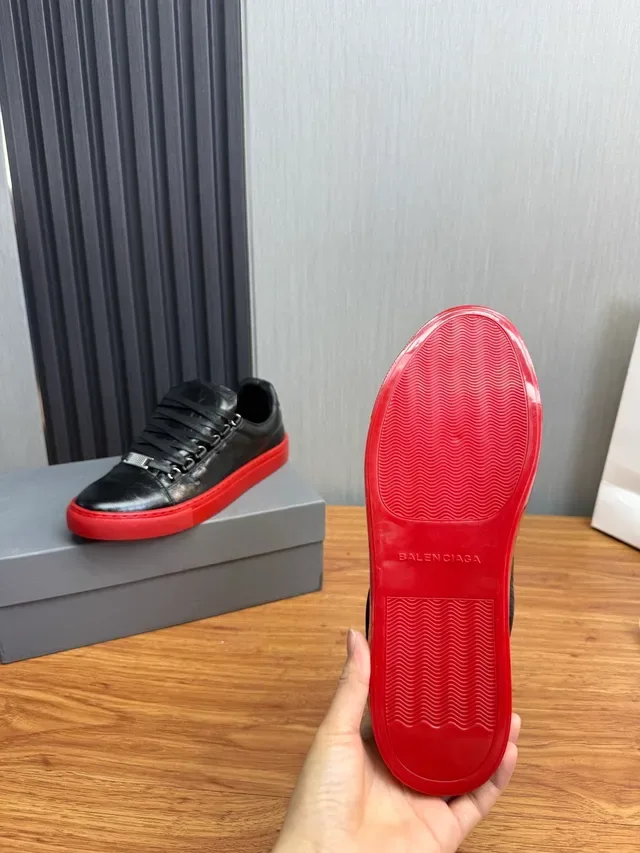 Black Red Leather Upper Rubber Sole Lifestyle Sneakers 10