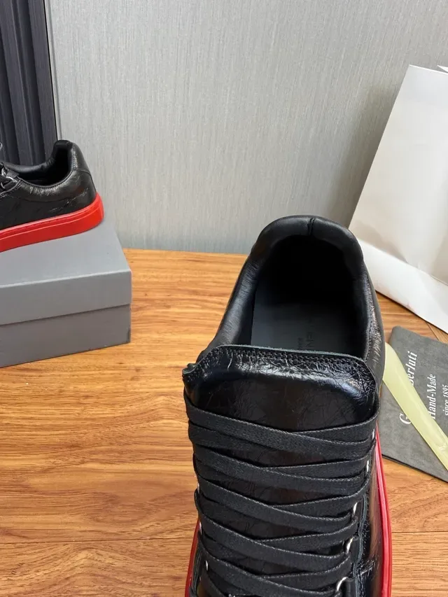 Black Red Leather Upper Rubber Sole Lifestyle Sneakers 11