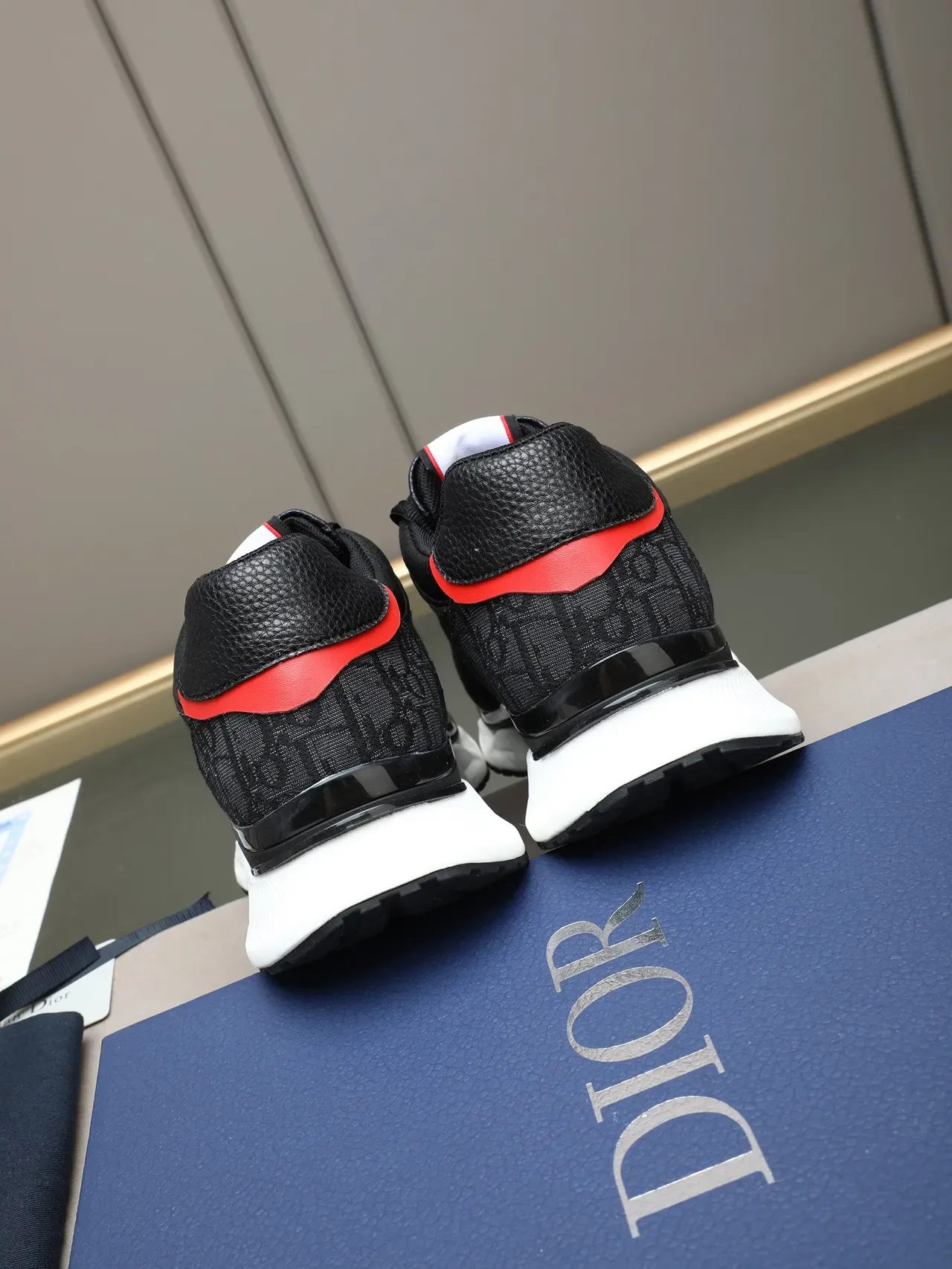Black Red Monogrammed Knit Upper Sculpted White Midsole Sneakers 3