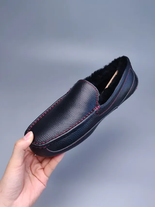 Black Red Pebbled Leather Contrast Stitching Loafer 5
