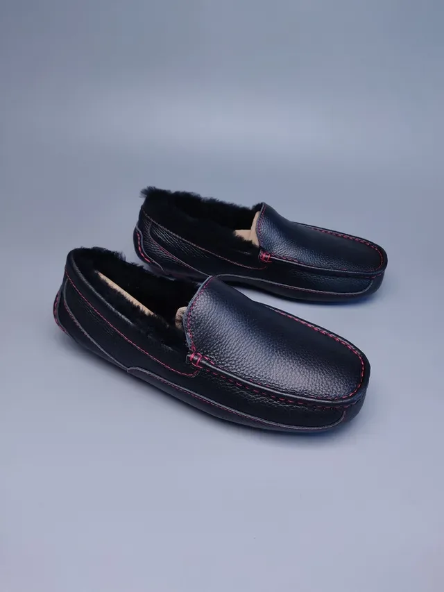 Black Red Pebbled Leather Contrast Stitching Loafer 6