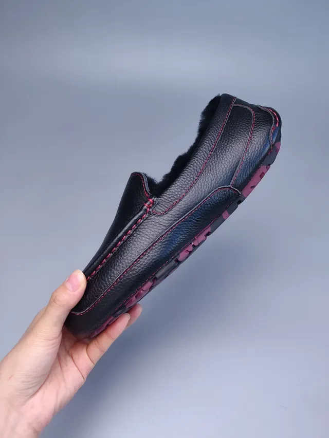 Black Red Pebbled Leather Contrast Stitching Loafer 8