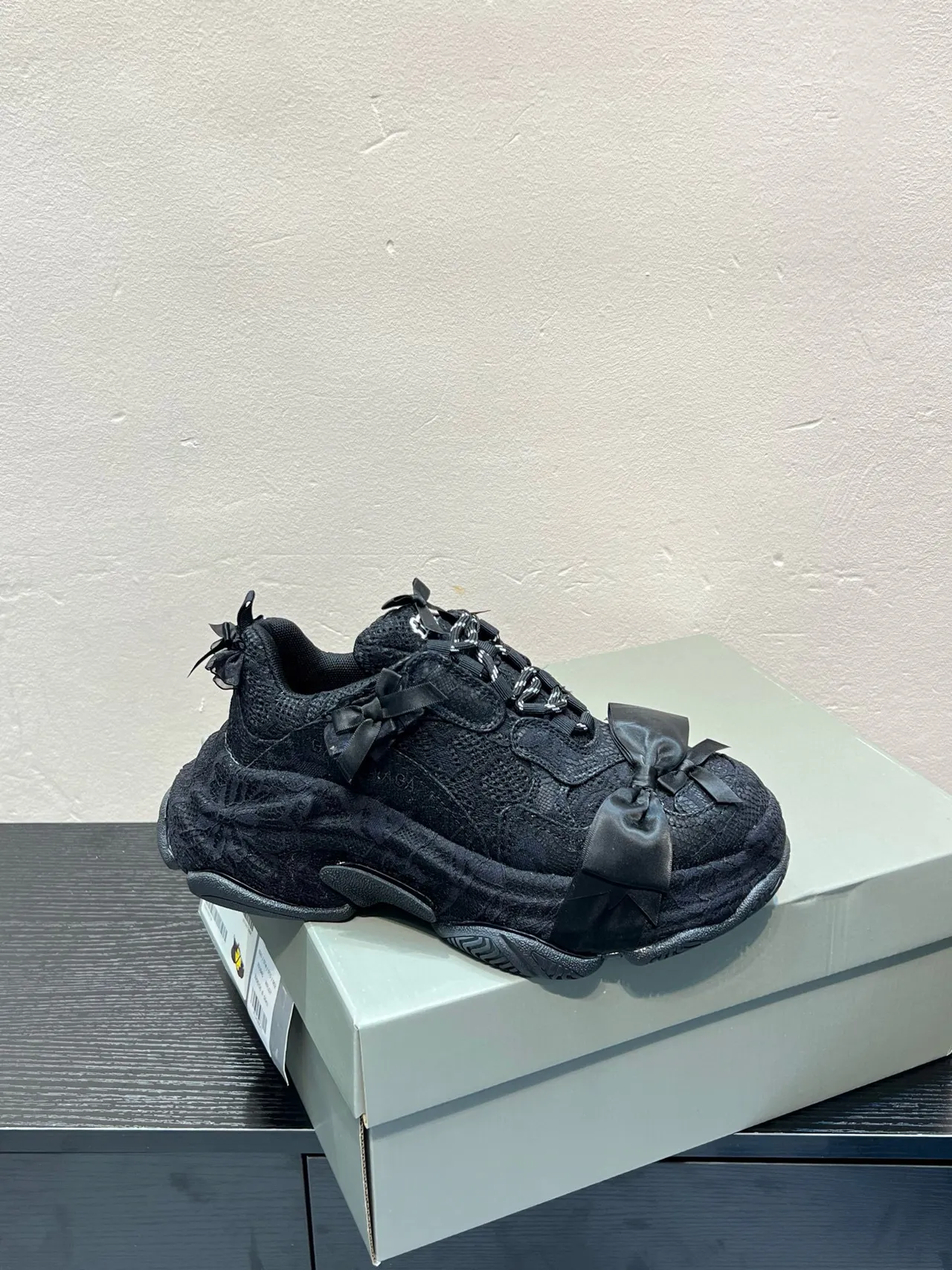 Black Silhouette Textured Mesh Upper Chunky Sneakers 9