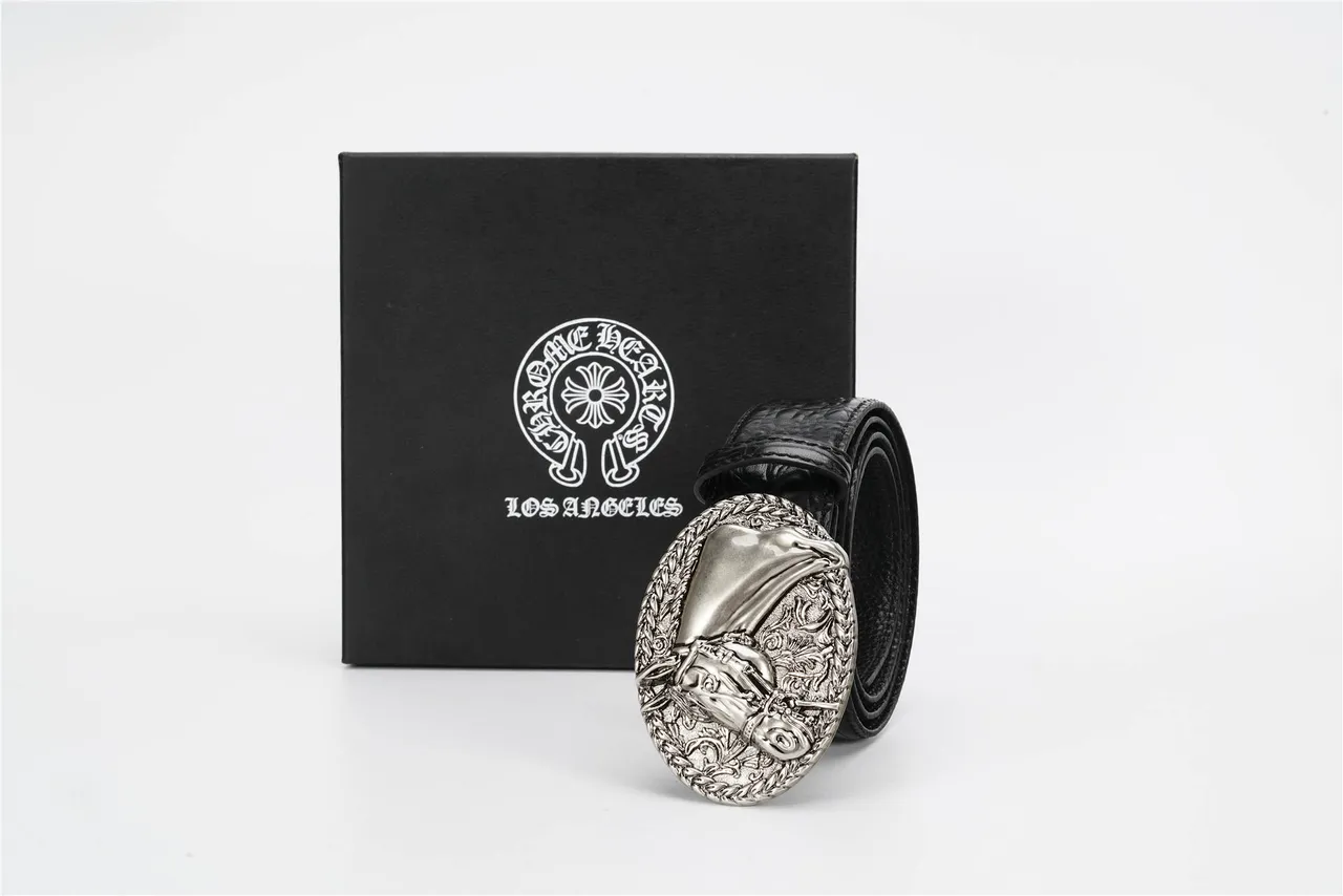 Black Silver Crocodile-Embossed Large Oval Buckle Leather Belt 5