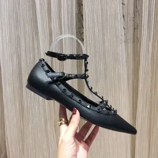 Black Silver Pointed Toe Studded T-Strap Mary Jane Shoes