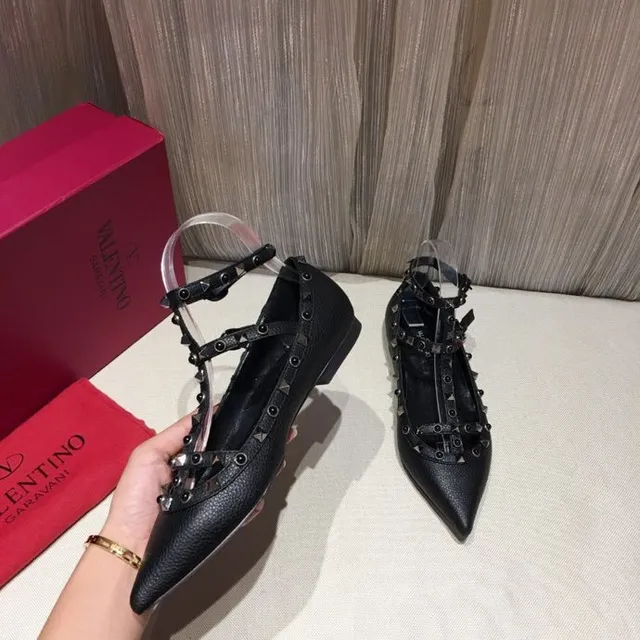 Black Silver Pointed Toe Studded T-Strap Mary Jane Shoes 3