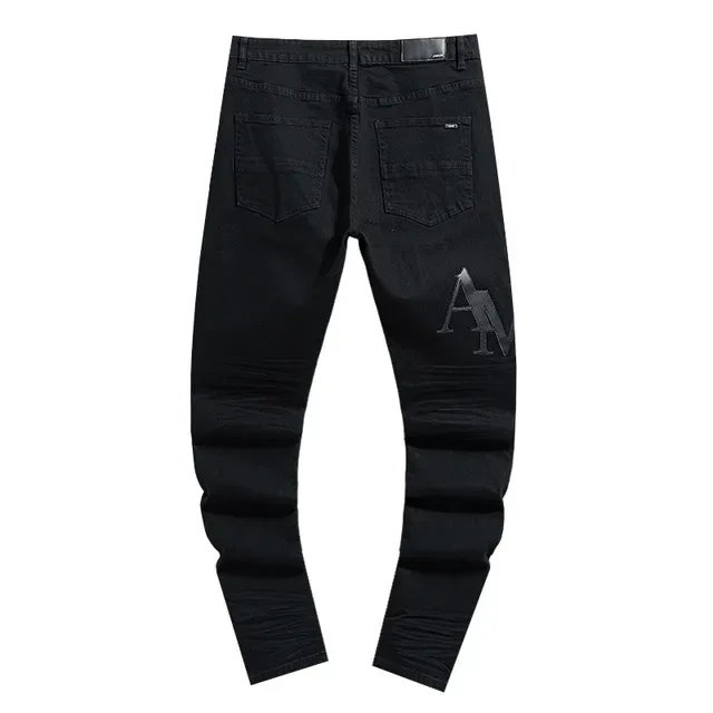 Black Slim-Fit Monogram Print Jeans 3