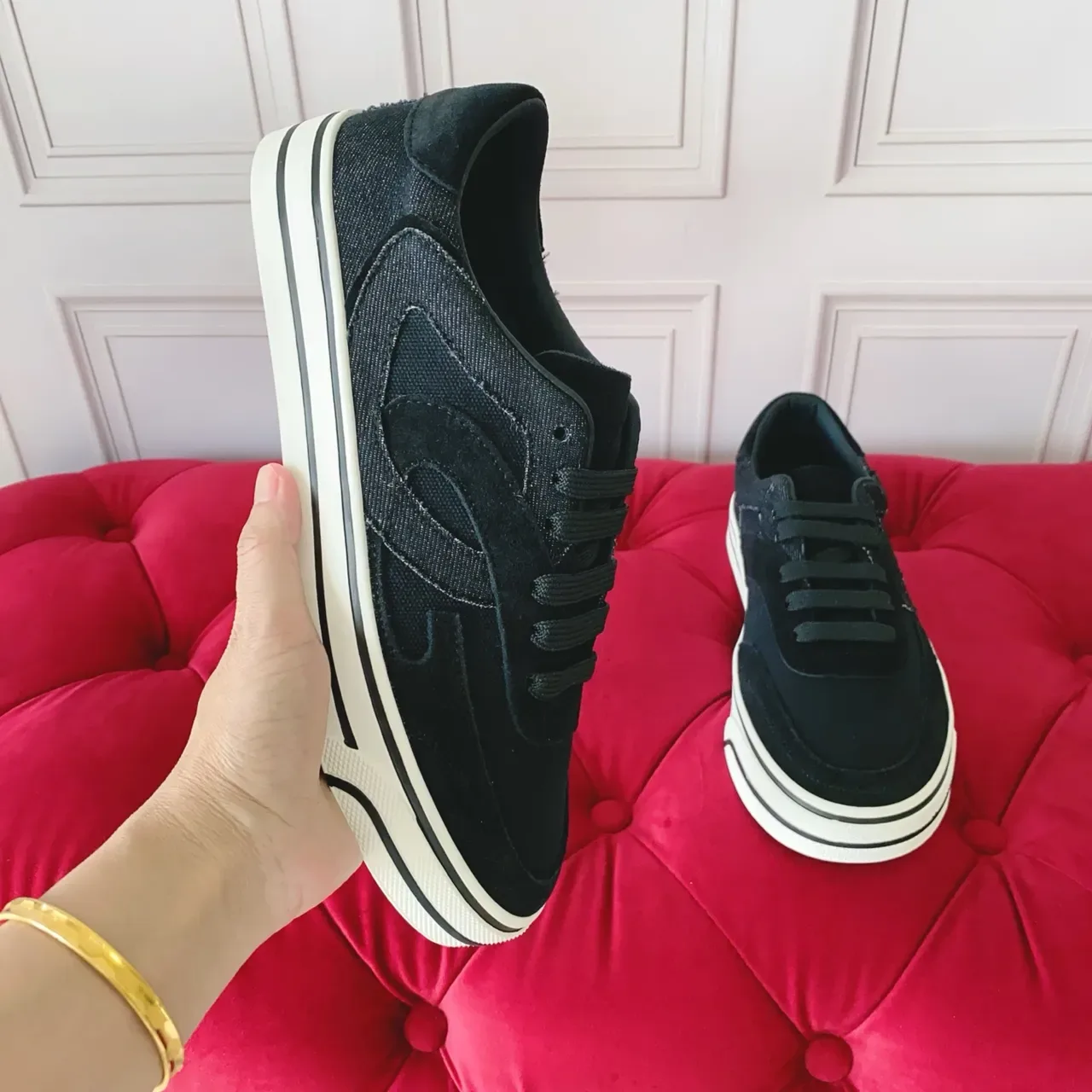 Black Suede and Textile Low-Top Lifestyle Sneakers 4