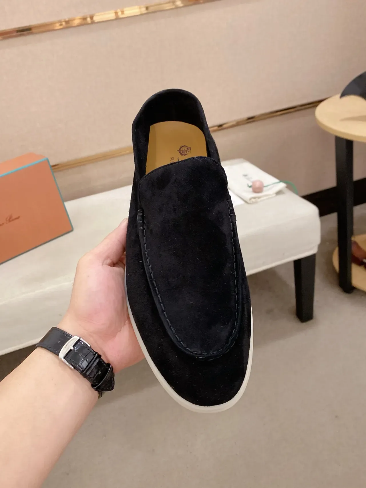 Black Suede Moc-Toe Slip-On Loafers 6