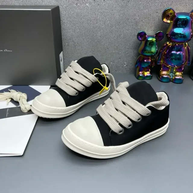 Black White Canvas Upper Oversized Flat Laces Lifestyle Sneakers 2