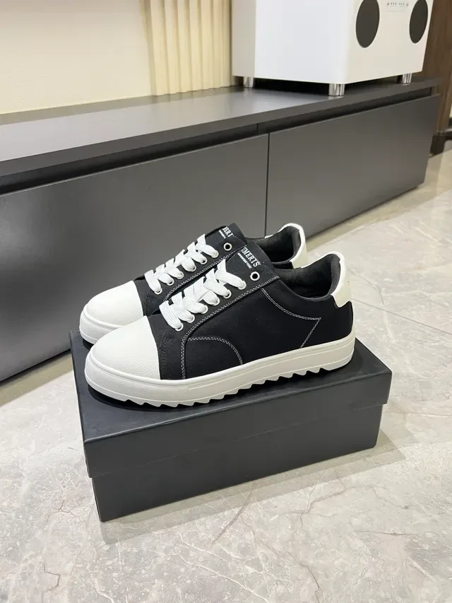 Black White Canvas Upper Rubber Toe Cap Sneakers 5