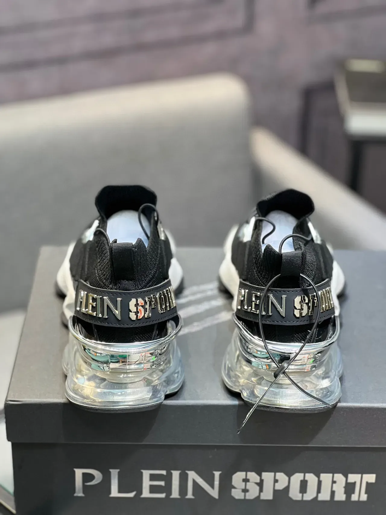 Black White Knit Upper Transparent Heel Air Unit Chunky Sneakers 5