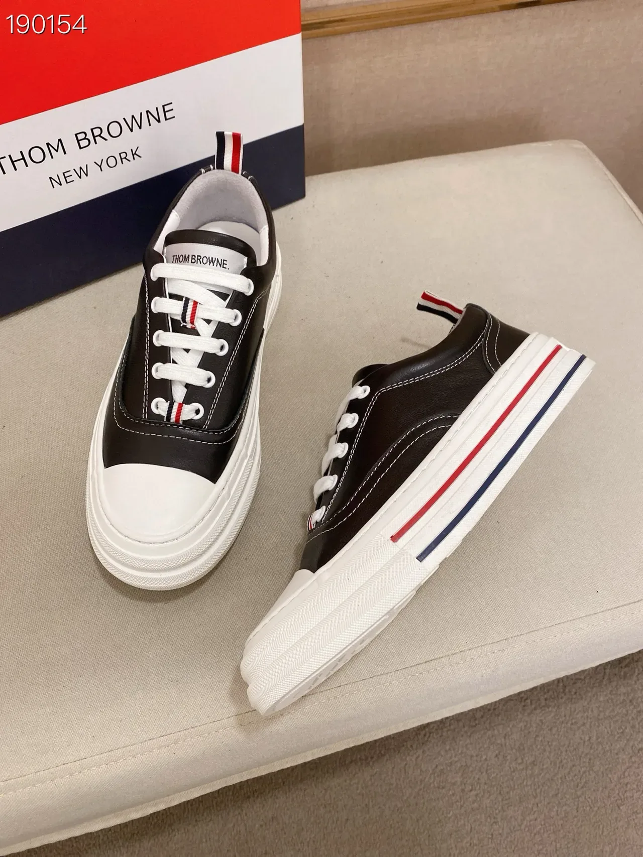 Black White Leather Upper Rubber Sole Lifestyle Sneakers 7