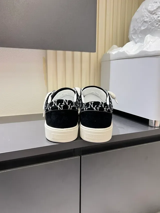 Black White Suede Repeating Monogram Pattern Sneakers 2