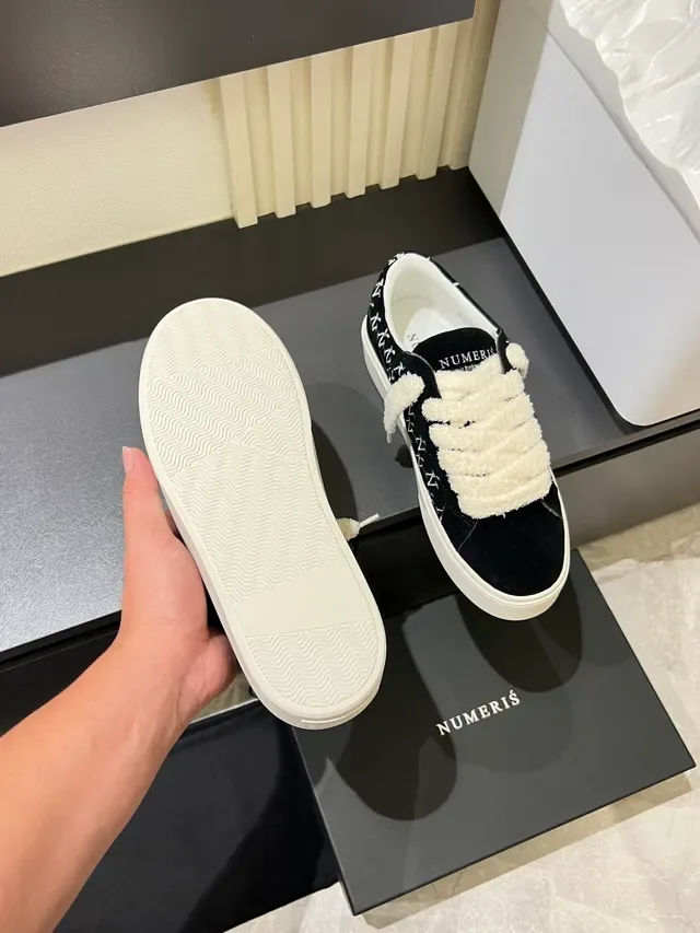 Black White Suede Repeating Monogram Pattern Sneakers 4